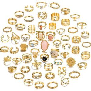 60 Pcs Gold Stacks Ring Sets for Women Non Tarnish,Dainty Vintage Stackable Ring
